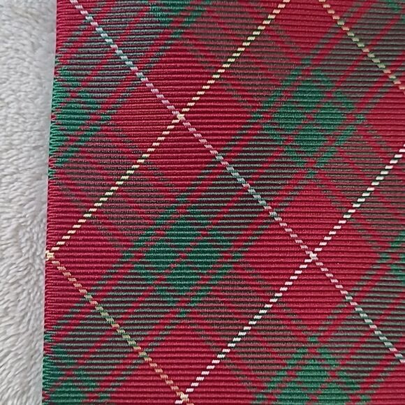 Polo Ralph Lauren Silk Mens Necktie Handsewn Festive Red Green Geometric Pattern - Picture 12 of 14